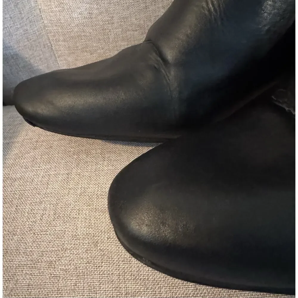 Tory Burch Donavan Riding Boots Black Leather Gold Logo Harness Knee High 7.5 - Picture 7 of 16
